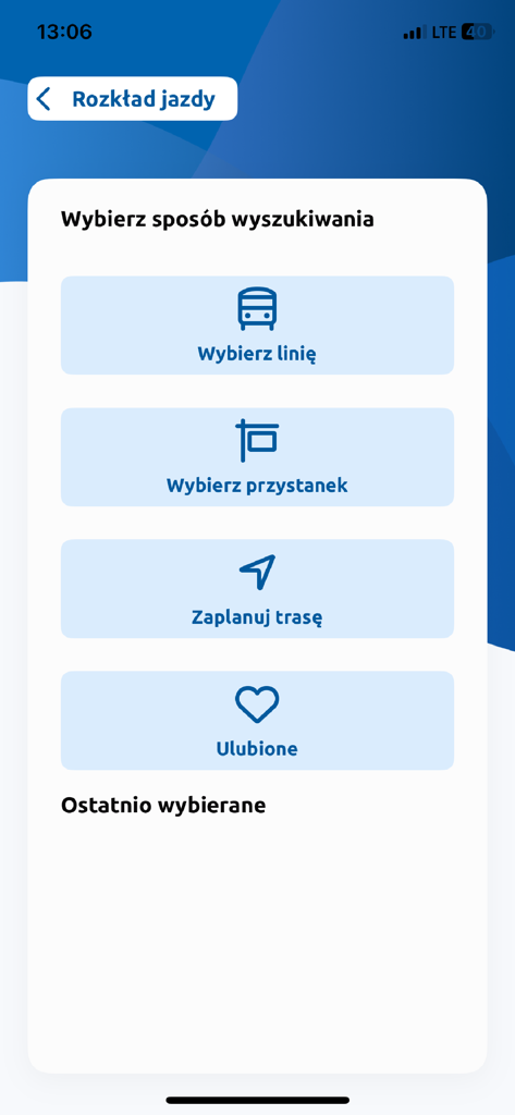 mKraków app transport schedule search options screen