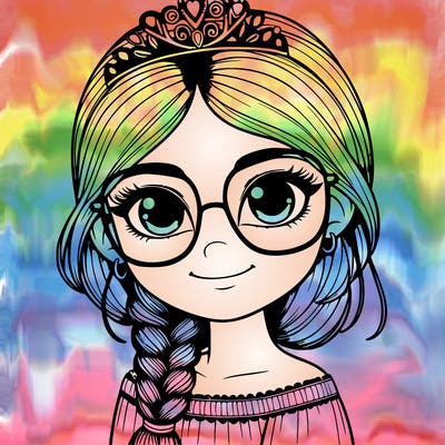 a girl with one braid and glasses who is a princess realistic