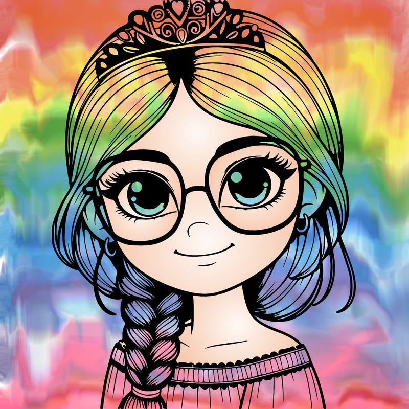 a girl with one braid and glasses who is a princess realistic