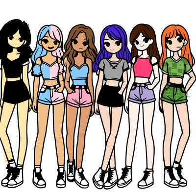 a group of girls wearing crop tops and shorts