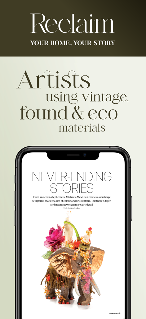 RECLAIM. - 持続可能なホームデコレーションのためにヴィンテージおよびエコ素材を使用するアーティストを紹介するReclaimアプリのスクリーンショット