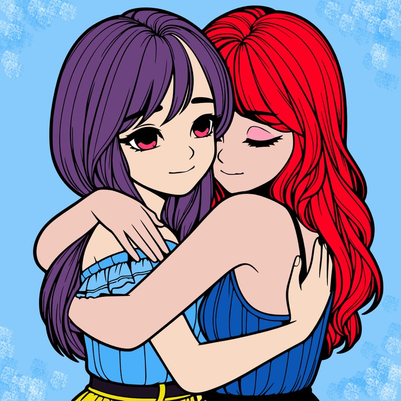 realistic girls hugging