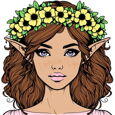 realistic female elf with flower crown