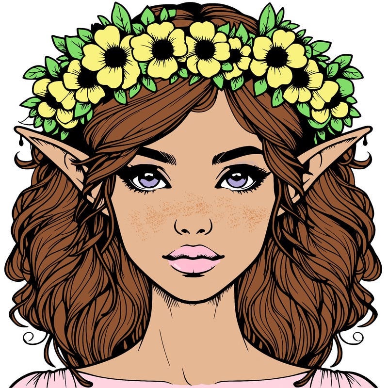 realistic female elf with flower crown