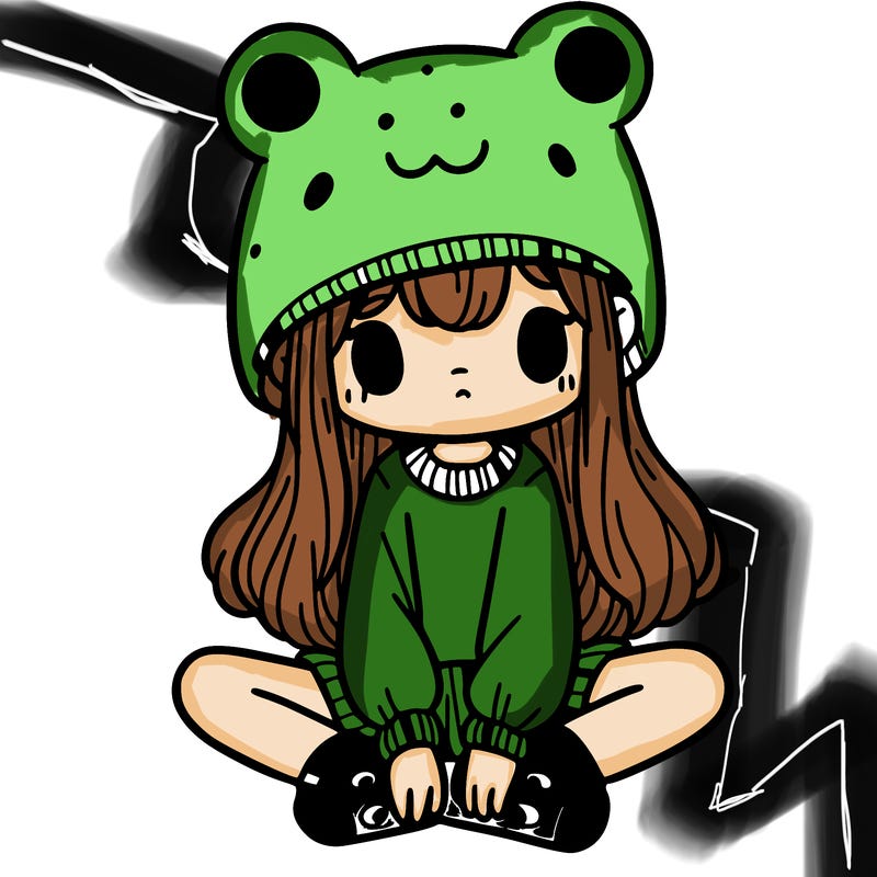 a girl wearing a frog hat and some frog socks