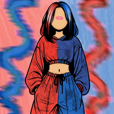 realistic girl faceless with baggy pants and a crop top