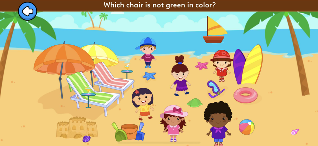 AutiSpark Autism Games: School - Educational beach scene game for color recognition in the AutiSpark app