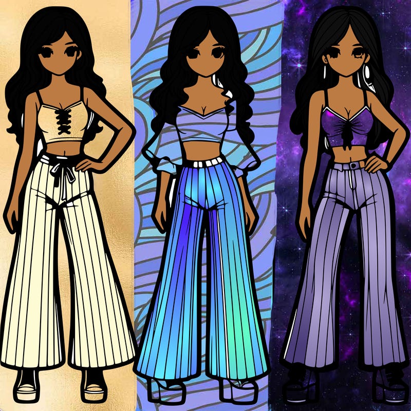 girls with flare pants and crop tops realistic