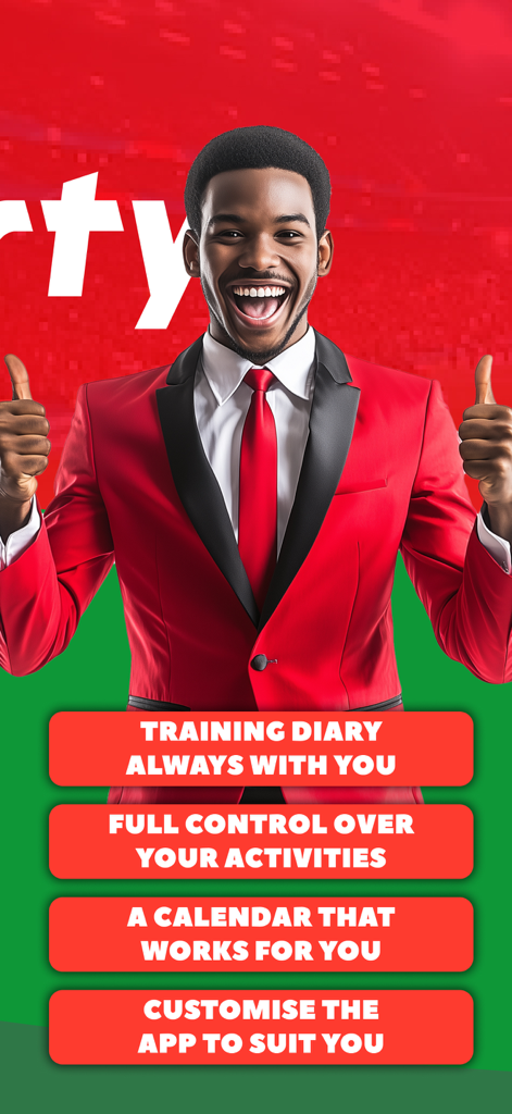 Sporty Trainer - Sporty Trainer app screen highlighting training diary and activity calendar features