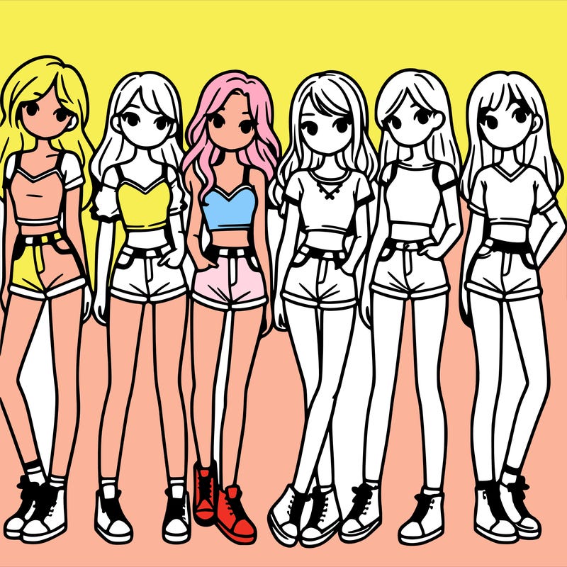 a group of girls wearing crop tops and shorts