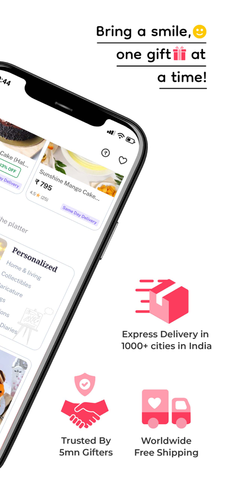 IGP mobile app showing mango cake and express delivery options in India