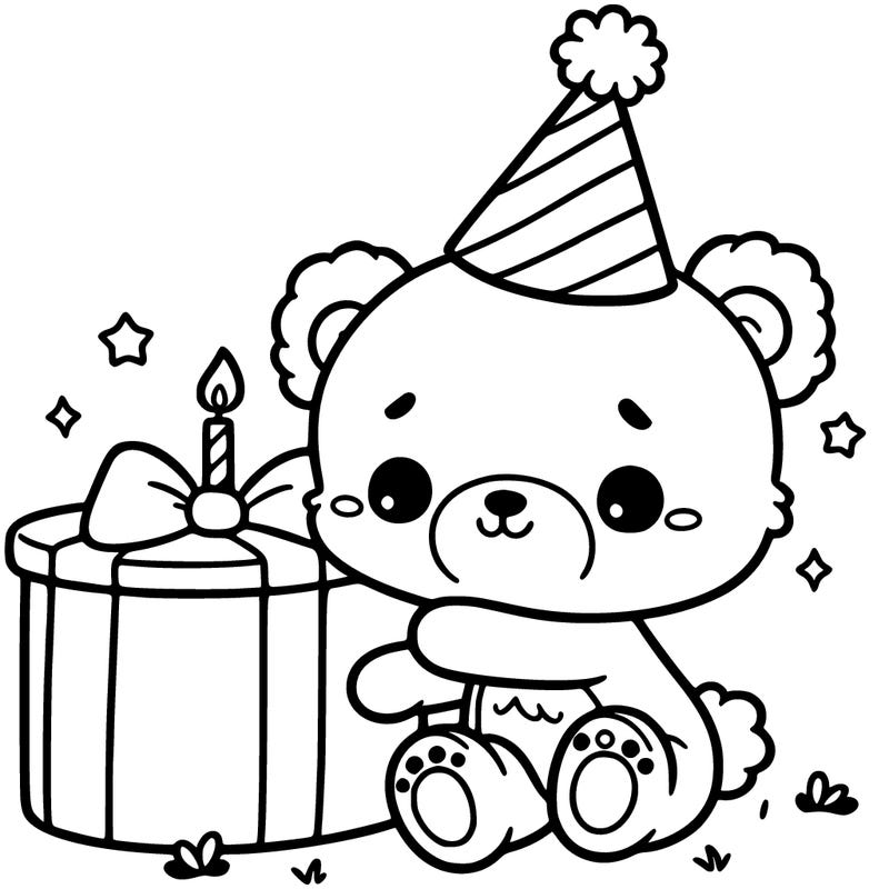 baby bear with birthday hat