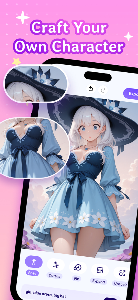 Anime AI Art Generator. - Mobile app interface of Anime AI Art Generator for creating custom characters