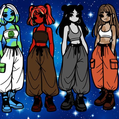 girls with crop top with baggy pants