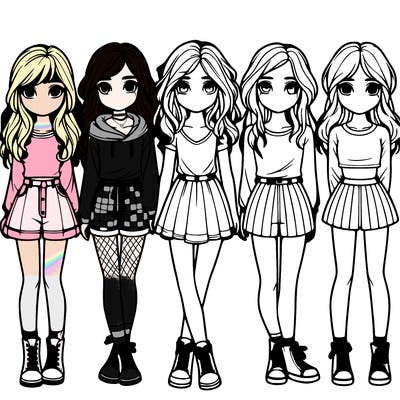 group of 6 realistic girls in a row