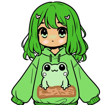 girl wearing frogging sweatshirt