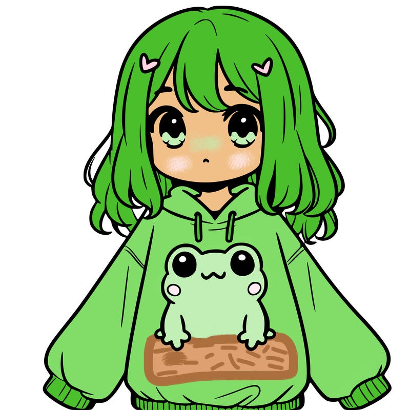 girl wearing frogging sweatshirt