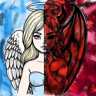 realistic angel half demon