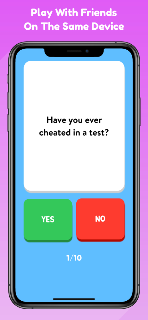 Do You Know Me? - Quiz Game - Gameplay screen of Do You Know Me quiz game with a yes or no question to play with friends on the same device