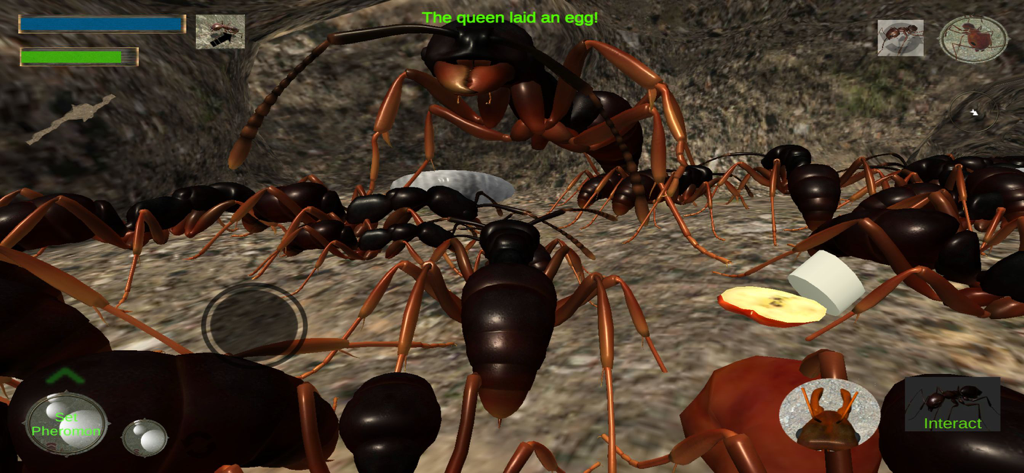 Ant Simulation 3D - Simulação 3D de uma colônia de formigas dentro de um ninho subterrâneo com formigas operárias e uma rainha