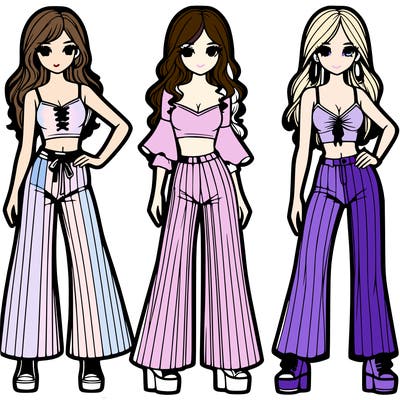 girls with flare pants and crop tops realistic