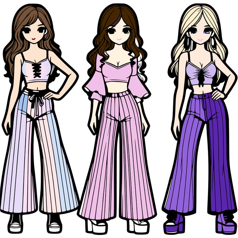 girls with flare pants and crop tops realistic