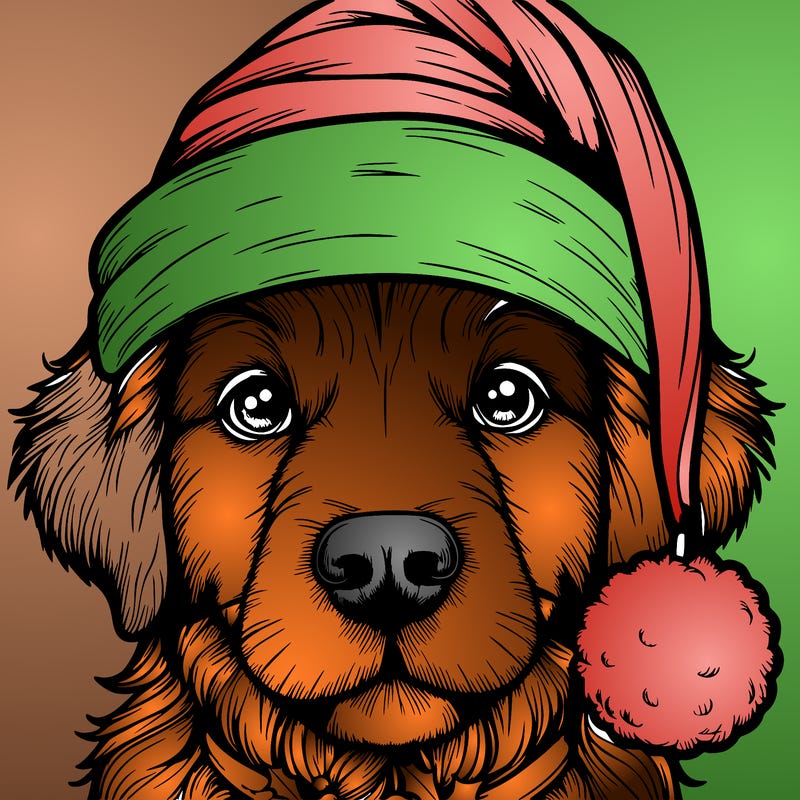 realistic dog with a christmas hat