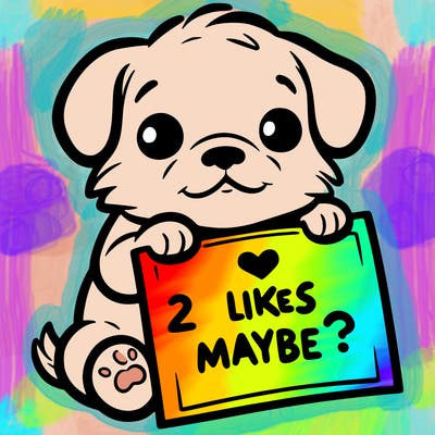 a puppy holding a sign that says 2 likes maybe?