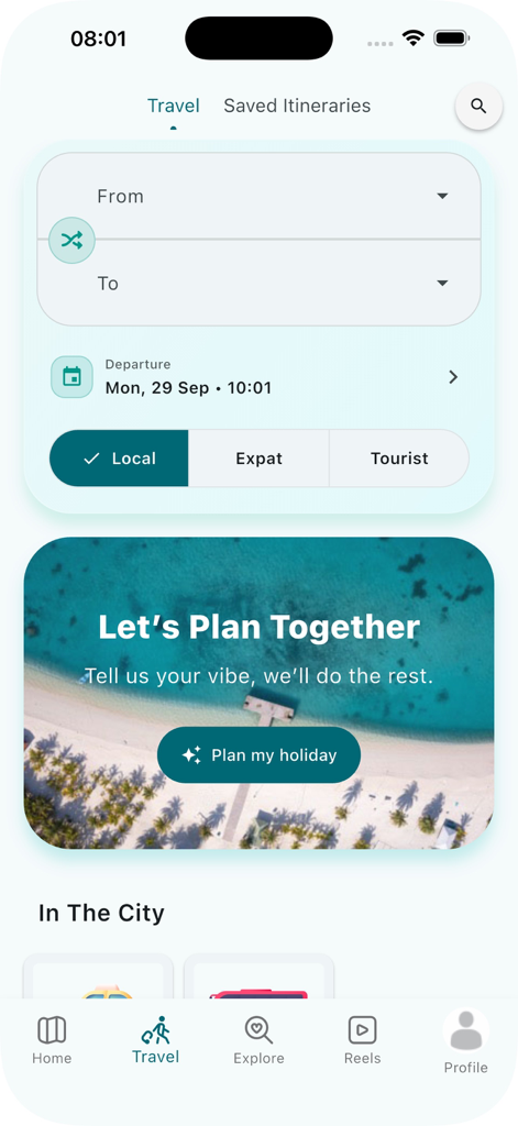 Islands App - Travel planning screen of the Islands App for Maldives trips