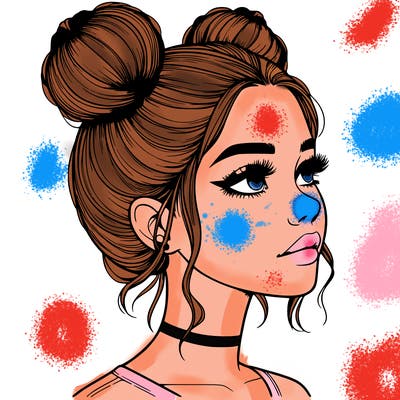 realistic girl with buns on the top of her head