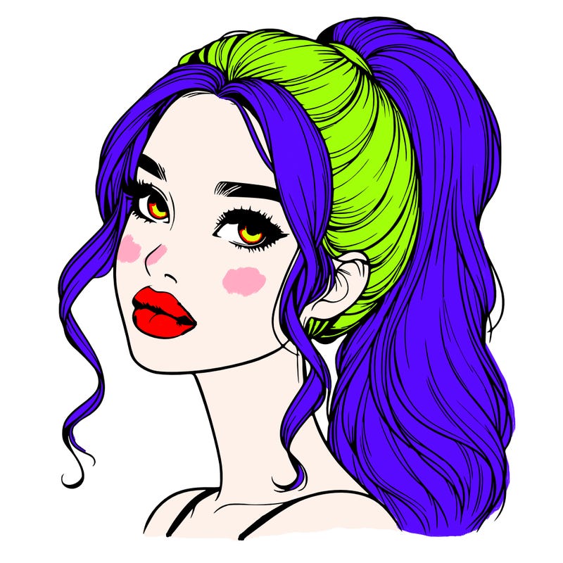 realistic girl with a ponytail on her hair and lips