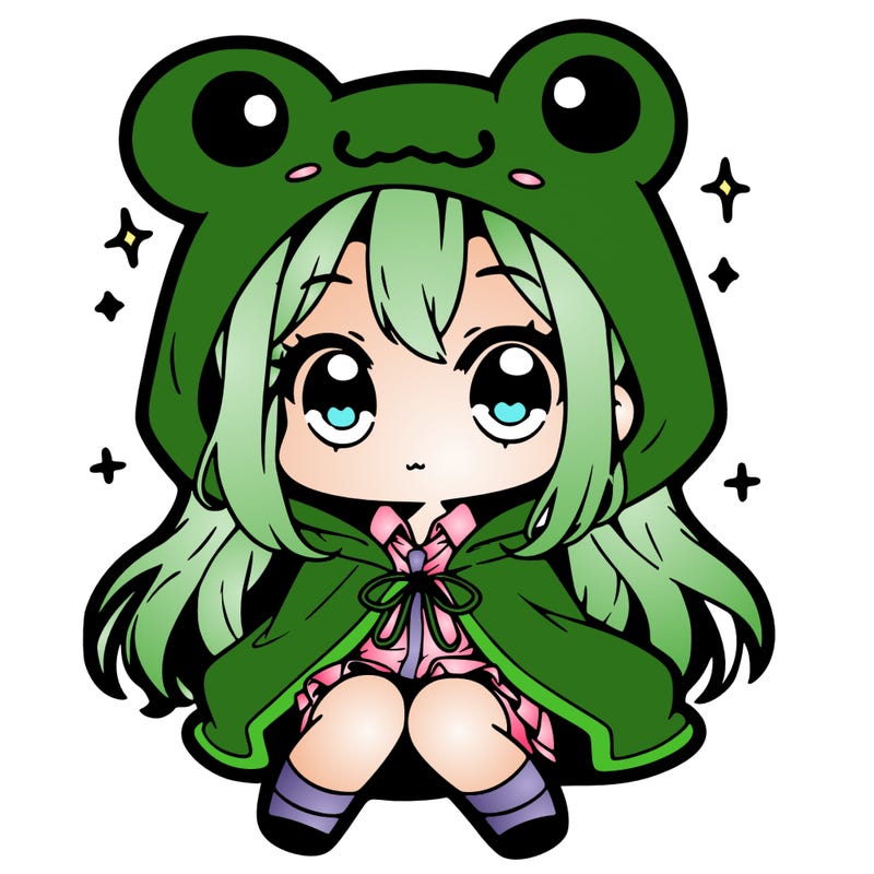 chibi girl with frog hoodie