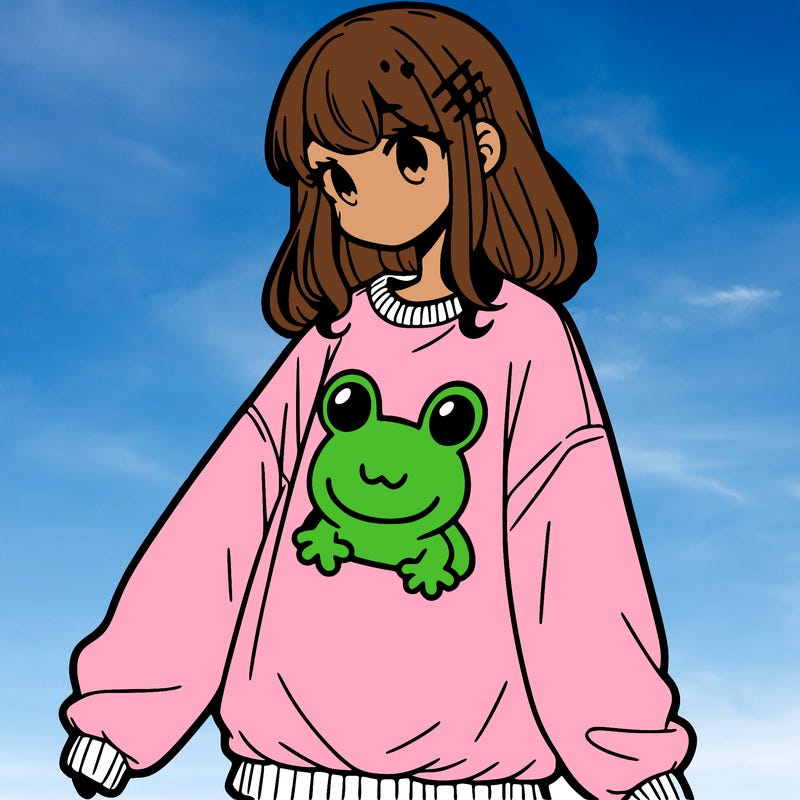 girl wearing frogging sweatshirt
