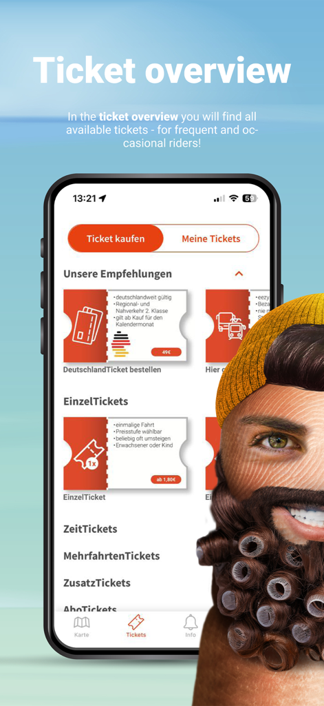 DSW21-App - DSW21 app ticket overview screen showing available public transport tickets on a smartphone