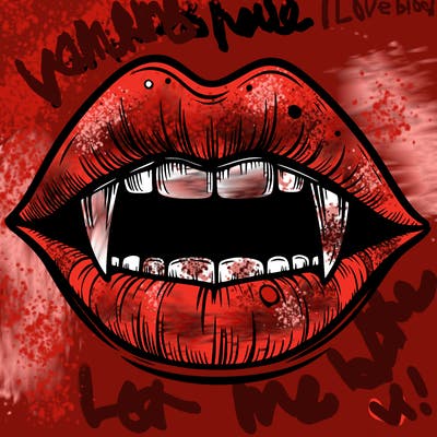 lips with vampire teeth