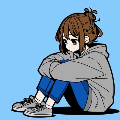 sad anime girl sitting alone