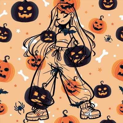 girl in baggy pants crop top and long hair