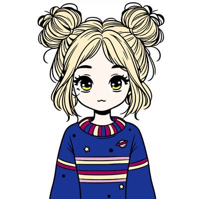 girl with messy space buns and sweater