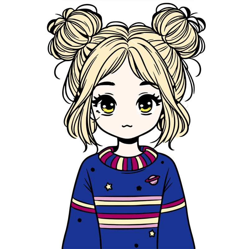 girl with messy space buns and sweater