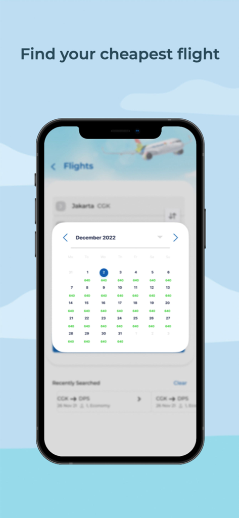 Pelita Air - Pelita Air app screen showing a calendar view to find the cheapest flight dates