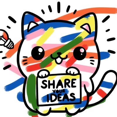 a cute cat saying share your ideas