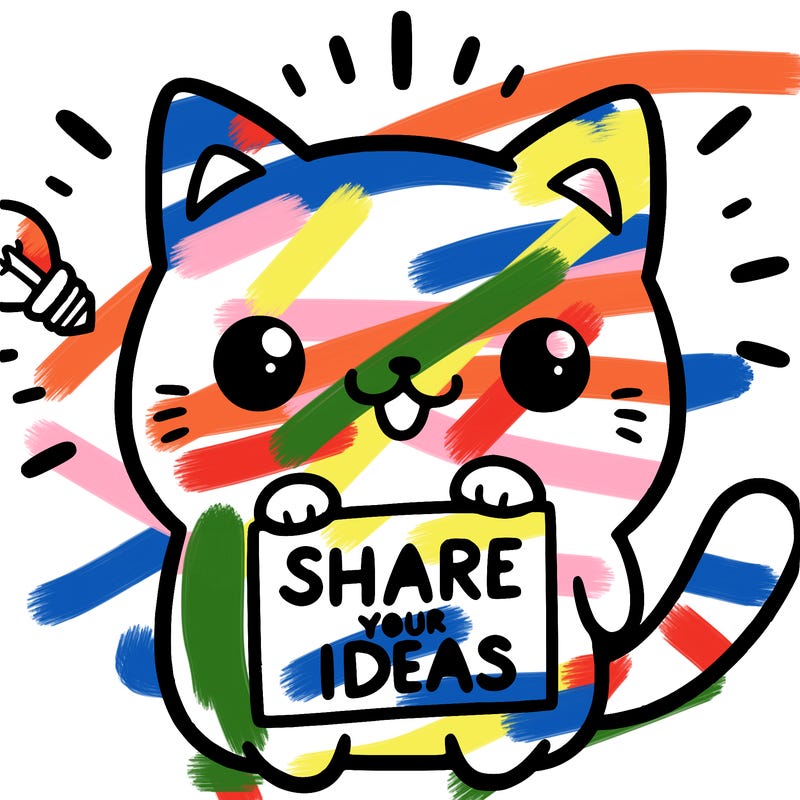 a cute cat saying share your ideas