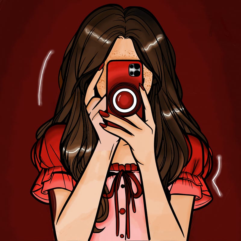 a realistic girl holding her phone taking pictures
