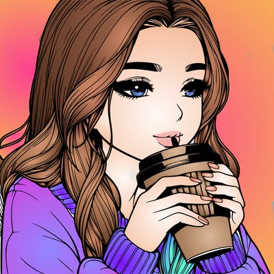 realistic girl drinking coffee