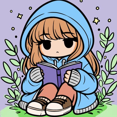 girl in oversized hoodie reading a book