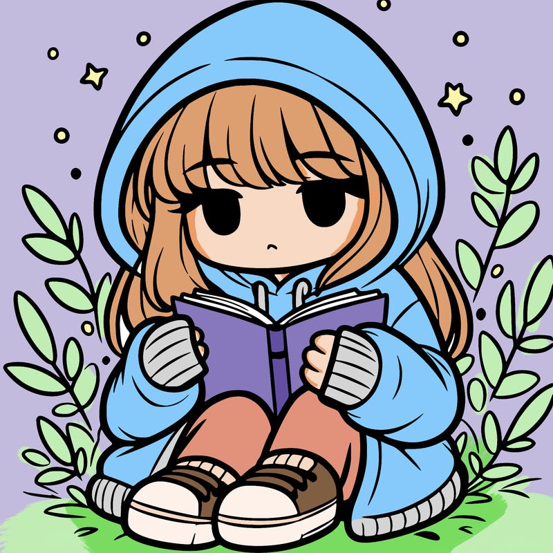 girl in oversized hoodie reading a book