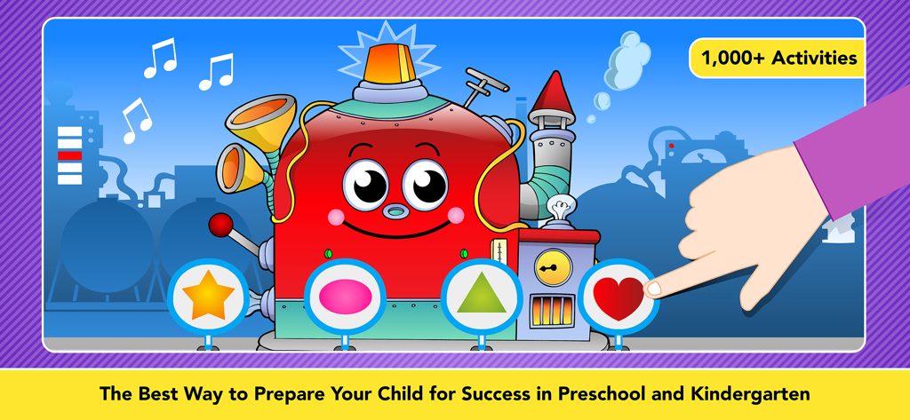 Interactive shape recognition activity in the Preschool and Kindergarten Games app for toddlers.