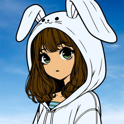 realistic girl wearing a bunny hoodie