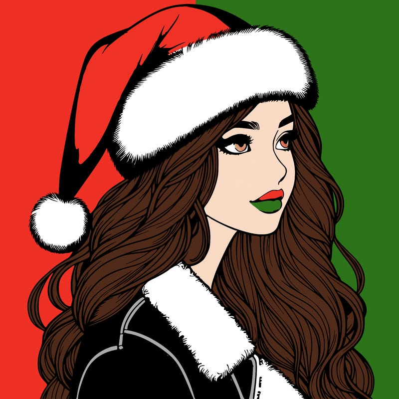 realistic girl in santa hat