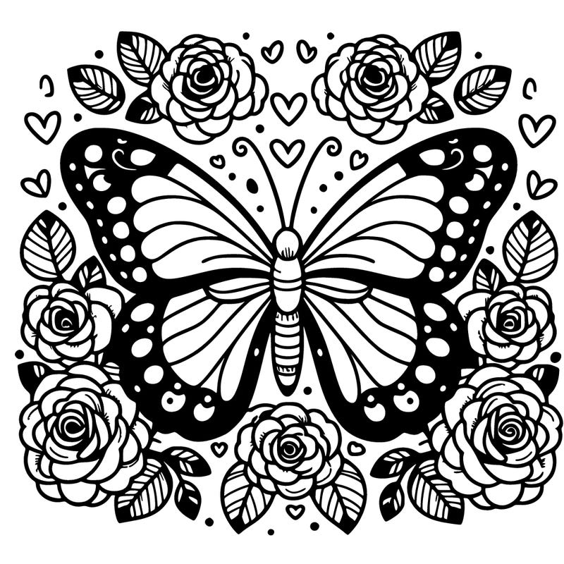 butterfly surrounded with roses